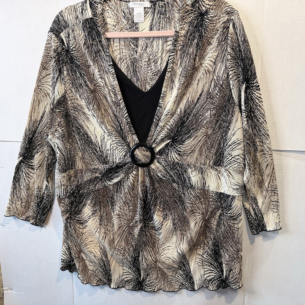 DressBarn Y2K Women's Plus 18/20 Black Gold Crinkle Top Asymmetrical Stretch - Picture 5 of 9